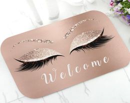 TRENDY ROSE GOLD GLITTLER LASSES LASSES DES PORTE DE PORTE COMPRISE SPARKLY MADEUP DORORMAT Tapis Chic Home Home Beauty Studio Decor Y26414874