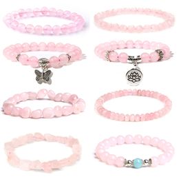 Trendy rozenkwarts armband roze kristallen kralen armbanden strekken natuursteen charmes armbanden helende vrouwen sieraden reiki cadeau