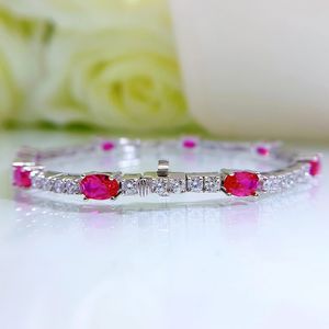 Trendy Ruby Diamond Bangle armband 100% reële 925 Sterling zilveren bruiloft armbanden voor vrouwen bruids verlovingsfeestje sieraden