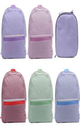 Sacs d'école à la mode sac à dos extérieur stockage d'enfants étudiants seersucker sac à dos sac à lunch sac Stripe Couleurs solides High Cap9588405