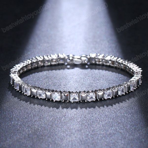 Bracelet en Zircon AAA carré brillant à la mode pour les femmes Bracelet en cristal d'argent Vintage bijoux de mariée de mariage romantique