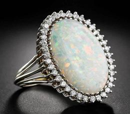 Trendy Silver 925 BILAND RING OVAL SHAPE OPAL ZIRCON GEM STAILS POUR FEMMES DES FEMMES CADEAU GABEAU VILLE entièrement 6104435493