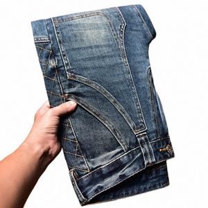 Jeans skinny tendance Pantalon skinny coupe slim pour homme Street All-Match Bleu Tendance élastique Broderie pour homme Pantalon Lg pour moto V6km #