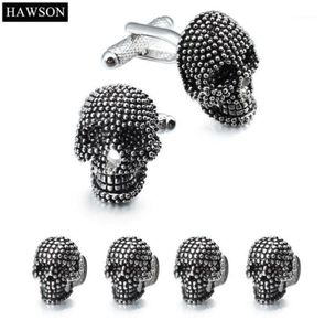 TRENDY SKULL CUFFLINKS STADS SET HOMMES MENSE BLANC TUXEDO CHIMIELLES ACCESSOIRES PARTIE CONSEUR BLACK ENAMEL COUFF