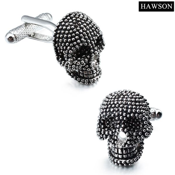 Boutons de manchette en forme de crâne pour hommes, ensemble de boutons de manchette, chemise de smoking blanche, bijoux, accessoires, cadeau de fête, en émail noir, links1297V