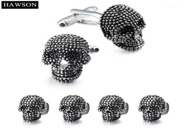 Boutons de manchette crâne à la mode pour hommes, ensemble de boutons de manchette, chemise de smoking blanche, accessoires de bijoux, cadeau de fête, boutons de manchette en émail noir, 11122423