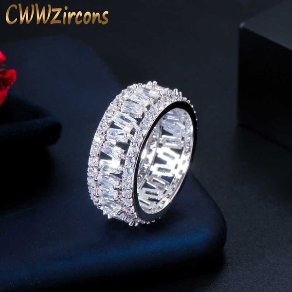 Anillo de compromiso redondo de mujer elegante de Zirconia cúbica Baguette blanca brillante de moda para accesorios de boda de fiesta R174 210714