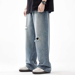 Trendy Lente/Zomer ANSICARD Distressed Jeans voor heren High Street Losse Casual Rechte Pijpen Lange Broek 8019
