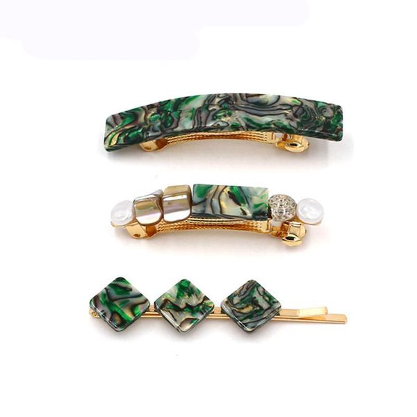 À la mode carré perle vert couleur pinces à cheveux pour femme Vintage pierre naturelle Grain printemps Barrette bâton épingle à cheveux