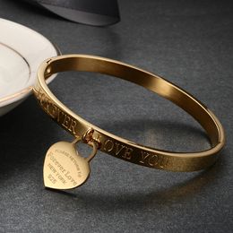Bracelets en acier inoxydable à la mode Gift Gold Color Brangle Forever Love Heart Bracelets Femme 240423