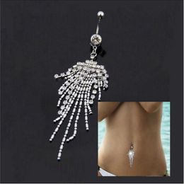 Trendy roestvrijstalen navelringen navelringen kwastje met diamanten navelring body piercing staafjes sieraden voor dames bikini mode-sieraden