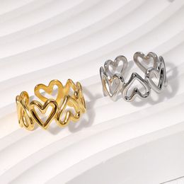 Trendige Edelstahlringe für Frauen, Blumen-Herz, verstellbarer Fingerring, modischer Party-Schmuck, geometrischer ästhetischer offener Ring