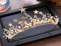 Stars tendance couronnes avec boucles d'oreilles Tiara and Crown Wedding Hair Accessoires Trombone Bijoux de cheveux Bridal Noiva Femmes Diadem CJ191221233344