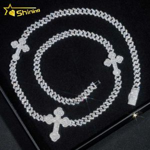 Trendy Street Style Hip Hop Jewelry 6mm Cross hanger ketting Sterling Sier Iced Out Moissanite Cuban Link Chain