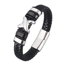 Estilo de moda Pulsera de cuero Hombres Pulseras trenzadas negras Joyería masculina Regalo de fiesta Brazaletes de cierre magnético de acero inoxidable BB0963 Ch202o