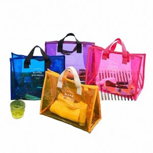 Bolso grande de la jalea del verano de la moda Mujeres Hot Pink Vinilo transparente Beach Tote Shopper Bag Ladies Impermeable Clear PVC Tote Bag D4aj #