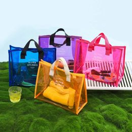 Bolso de gelatina grande de verano de verano Mujeres Rosa rosa Transparente Vinyl Beach Tote Bag Shopper Bag Ladies impermeable PVC 240417