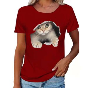 Trendy zomer T-shirt met ronde hals, 3D-kat, korte mouwen, dames-T-shirt, ademend speciaal T-shirt voor heren en dames