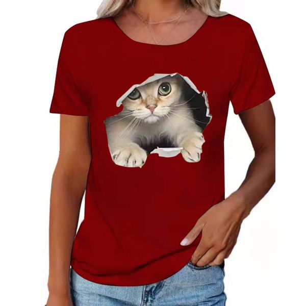 T-shirt à manches courtes pour femmes, col rond, chat 3D, tendance, respirant, spécial, pour hommes et femmes