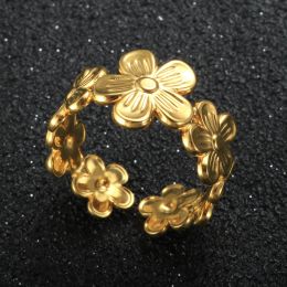 Bagues de réglage d'ouverture de fleur à cinq feuilles pour femmes et hommes, bague de couple géométrique en or jaune 14k, bijoux de décoration, cadeaux