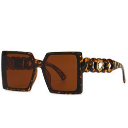 Gafas de sol de moda para mujer, diseñador de moda, cadena única, gafas de sol de leopardo de gran tamaño, gafas para pesca deportiva, vocación en la playa, conducción con caja organizadora.