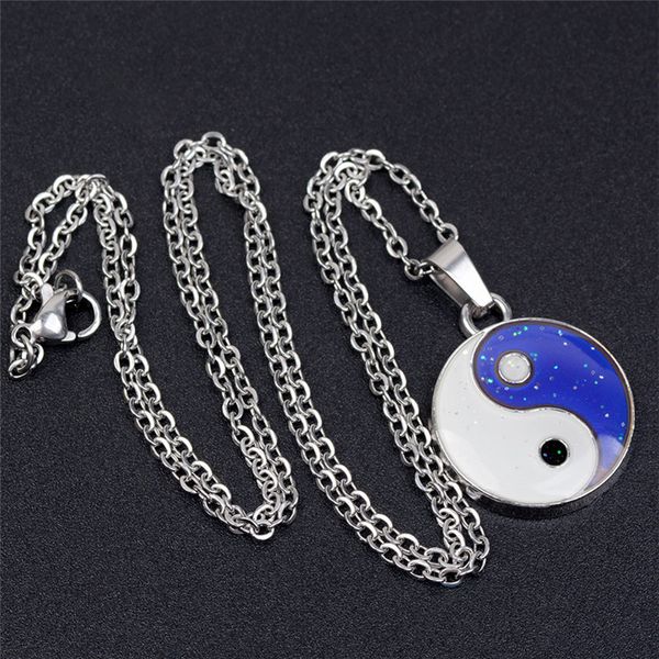 Trendy Tai Chi Yin y Yang Colgante termocrómico Collar para hombre Joyería de diseño Cadena de plata de acero inoxidable sudamericana Gargantilla Collares para hombre Fiesta de regalo