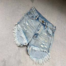 Trendy Teaspoon Summer Washed Light Blue Perforated High Waisted Loose Denim Short voor dames