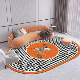 Trendy textuur woonkamer salontafel slaapkamer bedkamer beddekte ovaal oranje paarden licht luxe eettafel tapijt
