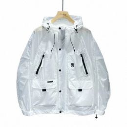 Veste de protection solaire mince à la mode pour hommes printemps été nouveau Ruffian beaux manteaux à capuche décontracté respirer Cargo UV Protecti hauts t24F #