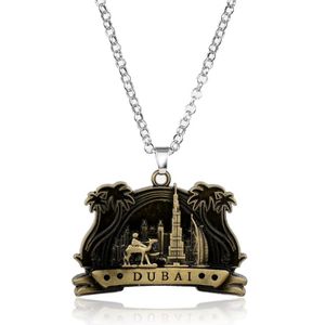 Kettingen Trendy Trinket Dubai 3D Relief Building PatternTags Hangers Kettingen Lange Link Collier Ketting