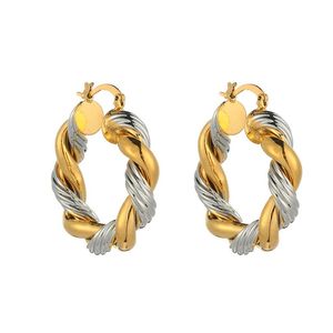 Pendientes de aro de dos tonos a la moda, joyería exquisita, pendientes de moda para mujer 236o