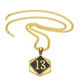 Moda Unisex Hip Hop Bling Jewelry Chapado en oro Lucky Number 13 Colgante Collar Cadena de eslabones cubanos de cobre para hombres Mujeres Iced Out Ch1964