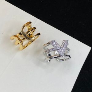 Trendy V -vormige damesring met diamantset opening verstelbare ring voor mannen en vrouwen paar ring sieraden
