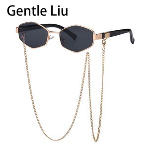 Hexágono vintage de moda con collar de cadena Gafas de sol Marco pequeño Gafas de sol Diseñador de marca de lujo Gafas UV400 Lunettes W220422