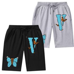 Trendy Vlone -broek, grote V geprinte gebreide katoenen shorts, unisex veelzijdige sportbroek, zomer strandbroek, zweetabsorberend en ademend