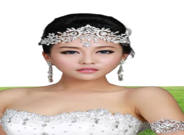 Techas de novia de boda modernas Cristal Rhinestone Diamond Fundhead Accesorios para cabello Tassel Crown Tiara Princess Headpie8801214