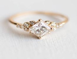 Trendy White Square Zircon Tiny Finger Anillos de dedo Gold Color elegante Geométrico Rings Simple Daily Jewelry Bijoux Femme Dropship3281624