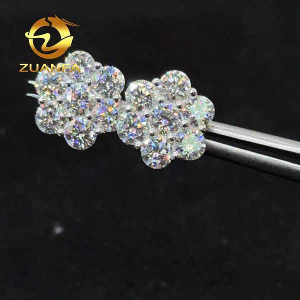 Boucles d'oreilles à clous ronds pour femmes, Design floral, tendance, pour passer le Test de diamant, argent 925 glacé, Moissanite, vis arrière