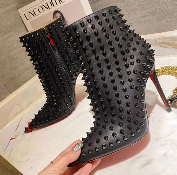 Femmes à la mode Courts de bottines Habille de la cheville Cuir Super Perfect Melon Motorcycle talons Chaussures Red Reds Talons Femmes Pumps Turel7887235