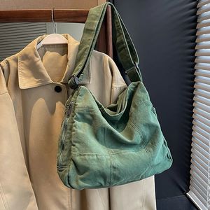 Sac à bandoulière tendance pour femmes, couleur unie, cartable unisexe pour étudiant, sac à bandoulière en toile de grande capacité, sac à main de voyage Y2k 240318