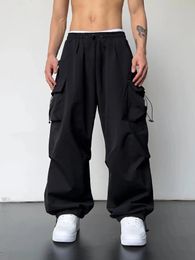 TRENDY Y2K Pantalon de cargaison solide pour hommes Multi Reblac Pocket Panters Loose Outdoor Pantal