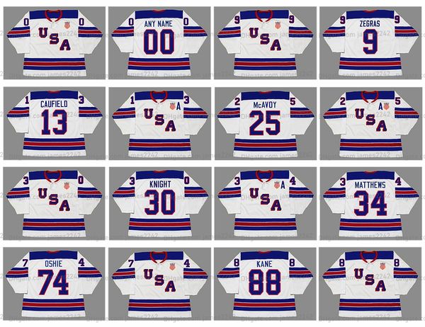 Trevor Zegras Team USA Hockey Jersey 13 Cole Caufield 34 Auston Matthews Charlie McAvoy 9 Jack Eichel 30 Spencer Knight 88 Patrick Kane 74 TJ Oshie 8 Adam Fox