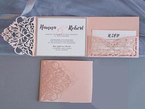 Cartes d'invitation carrées à trois volets pour dîner d'anniversaire, découpées au Laser, pour mariage, réception-cadeau pour bébé, sans intérieur, sans enveloppe, 8757633