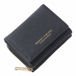 Tri Fold Women Wallet Slim Matte Leather Tarde de cuero Diseñador de bolsillo de monedas Femeninas pequeñas carteras carteras carteras H859#