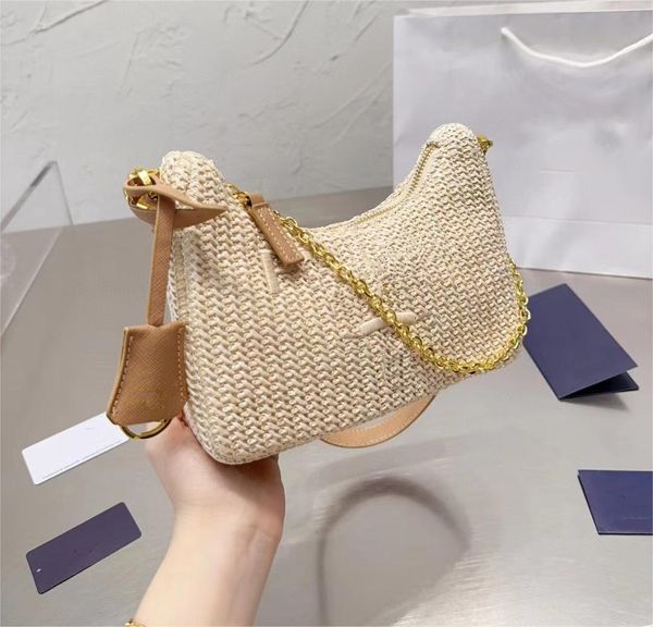 Triangle Sac Pra Brand Re Nylon Hobo Sac Woven Sacs Designer Femme Sac de paille Sac Baux Sacs d'épalsine Hobos Chaîne Hands Handsbags Designer Crossbody Lady Small Totes 1218