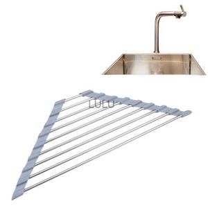 Égouttoir à vaisselle triangulaire pour coin d'évier, porte-éponge pliable en acier inoxydable, égouttoir à vaisselle, accessoires de cuisine HKD230810