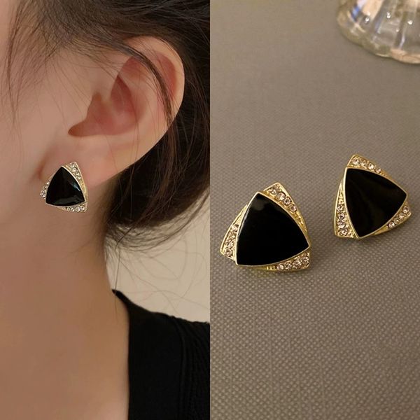 Triangle Glaze Stud estilo clásico elegante diamante pendientes hermosos pendientes joyería de boda para mujer regalo de alta calidad