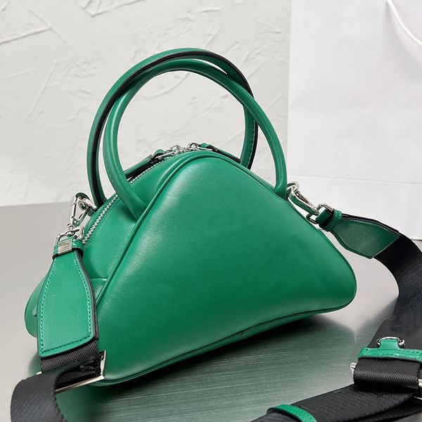 Bolsos triangulares Riñoneras Bolsos de hombro verdes Cartera cruzada amarilla Carteras lisas Herrajes plateados Cremallera doble Letras clásicas Correa ancha tejida ajustable