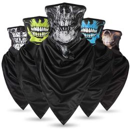 Triangle Ice Silk Cooling Skull Ghost Head Magic Scarves Mask Tactical Airsoft Paintball Scarf Outdoor Cycling Hiking Summer Anti UV Bandana Neck Warmer Face shield