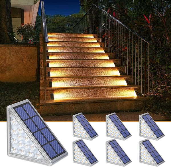 Lampes d'escalier solaires à LED Triangle 13 LED pour escalier extérieur, lampes solaires pour terrasse, cour, terrasse, jardin, allées, porte d'entrée, allée, porche blanc chaud antivol